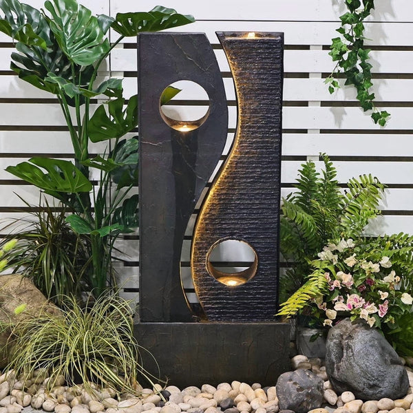 Water Feature Fountain Outdoor Garden Waterfall Faux Rust Finish with LED Lights for Patio Yard Pool Home Decor