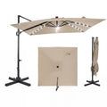 10 FT Cantilever Patio Umbrella with 32 Solar LED Lights, 360° Rotation & Easy Tilt, Square Outdoor Offset Hanging Umbrella with Cross Base