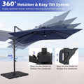 10 FT Cantilever Patio Umbrella with 32 Solar LED Lights, 360° Rotation & Easy Tilt, Square Outdoor Offset Hanging Umbrella with Cross Base