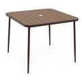 5 Pieces Patio Dining Set, 4 Cushioned Rattan Armchairs & Square Table with Wood-Plastic Tabletop & Umbrella Hole