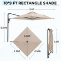 AECOJOY 10FT Large Patio Umbrella with Solar Lights, Rectangle Wall Mounted Outdoor Patio Umbrella, Beige