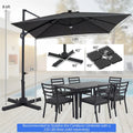 10 FT Cantilever Patio Umbrella with 32 Solar LED Lights, 360° Rotation & Easy Tilt, Square Outdoor Offset Hanging Umbrella with Cross Base