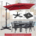 10 FT Cantilever Patio Umbrella with 32 Solar LED Lights, 360° Rotation & Easy Tilt, Square Outdoor Offset Hanging Umbrella with Cross Base