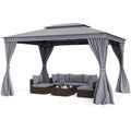10 x 13 FT Patio Gazebo, Double-Roof Outdoor Canopy Tent with Mesh Netting & Privacy Curtains, Heavy-Duty Metal Frame Pavilion for Garden Yard