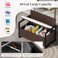 40 Gallon Outdoor Wicker Storage Bench with Cushion & Cover, Metal Frame Patio Deck Box Seat, Rattan Loveseat for Garden, Poolside