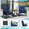 3 Piece Rattan Patio Rocking Bistro Set, Outdoor Wicker Rockers with Cushions & 2-Tier Tempered Glass Coffee Table for Porch, Balcony, Backyard