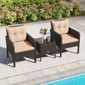 Tangkula 3 Piece Patio Bistro Set Rattan Wicker Outdoor Conversation Set with Cushions and Coffee Table
