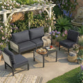AECOJOY Aluminum Patio Furniture Set - 4 Seat Outdoor Sectional with Retractable Footrest Sofas & Coffee Table