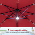 10 FT Cantilever Patio Umbrella with 32 Solar LED Lights, 360° Rotation & Easy Tilt, Square Outdoor Offset Hanging Umbrella with Cross Base