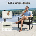 3 Piece Rattan Patio Rocking Bistro Set, Outdoor Wicker Rockers with Cushions & 2-Tier Tempered Glass Coffee Table for Porch, Balcony, Backyard