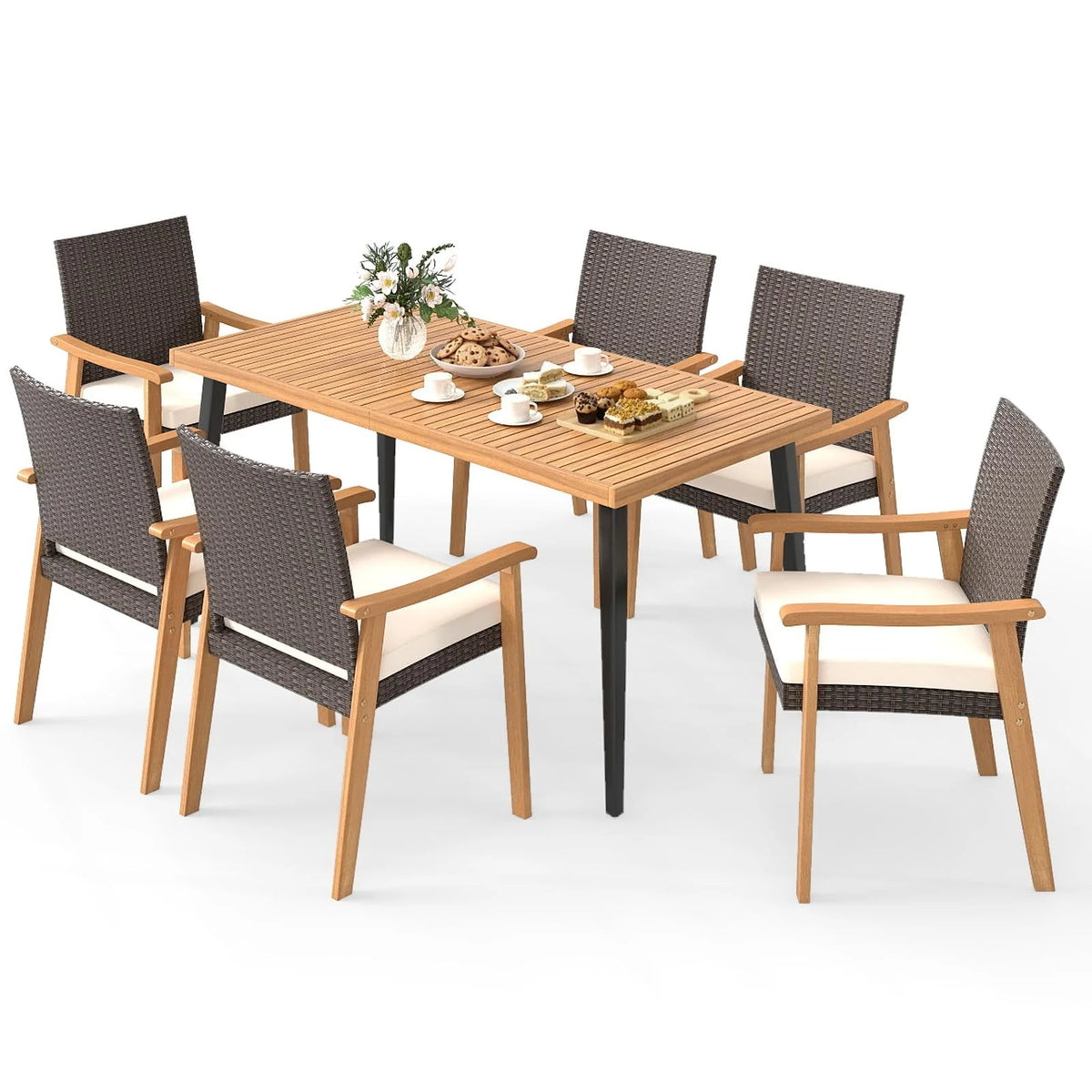 Tangkula 7 Pieces Patio Dining Table Set for Garden