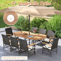 Tangkula 9 Pieces Patio Rattan Dining Set, Outdoor Oval Acacia Wood Dining Table and 8 Patio Wicker Armchairs Set with Umbrella Hole
