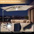 10 FT Cantilever Patio Umbrella with 32 Solar LED Lights, 360° Rotation & Easy Tilt, Square Outdoor Offset Hanging Umbrella with Cross Base