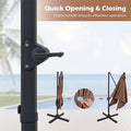 10 FT Cantilever Patio Umbrella with 32 Solar LED Lights, 360° Rotation & Easy Tilt, Square Outdoor Offset Hanging Umbrella with Cross Base