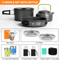 16pcs Camping Cookware Set with Folding Camping Stove, Non - Stick Lightweight Pot Pan Kettle Set with Stainless Steel Cups Plates Forks Knives Spoons for Camping Backpacking Outdoor Picnic