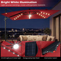 10 FT Cantilever Patio Umbrella with 32 Solar LED Lights, 360° Rotation & Easy Tilt, Square Outdoor Offset Hanging Umbrella with Cross Base