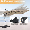 10 FT Cantilever Patio Umbrella with 32 Solar LED Lights, 360° Rotation & Easy Tilt, Square Outdoor Offset Hanging Umbrella with Cross Base