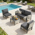 AECOJOY Aluminum Patio Furniture Set - 4 Seat Outdoor Sectional with Retractable Footrest Sofas & Coffee Table
