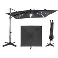 10 FT Cantilever Patio Umbrella with 32 Solar LED Lights, 360° Rotation & Easy Tilt, Square Outdoor Offset Hanging Umbrella with Cross Base