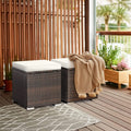2PCS Wicker Outdoor Storage Ottomans with Removable Cushions, Multipurpose PE Rattan Footrest Side Table Seating for Patio Poolside Backyard