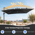 10 FT Cantilever Patio Umbrella with 32 Solar LED Lights, 360° Rotation & Easy Tilt, Square Outdoor Offset Hanging Umbrella with Cross Base
