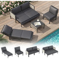 AECOJOY Aluminum Patio Furniture Set - 4 Seat Outdoor Sectional with Retractable Footrest Sofas & Coffee Table